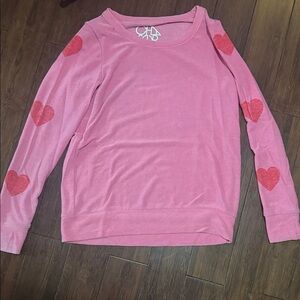 Pink Heart Sleeve Lightweight Top Sweater Soft Long Sleeves Size Small
